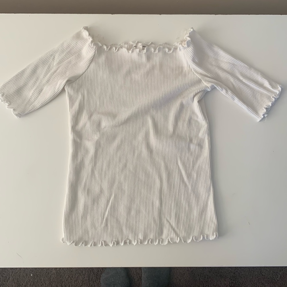 Off the Shoulder Short Sleeve Top - Scalloped Edges